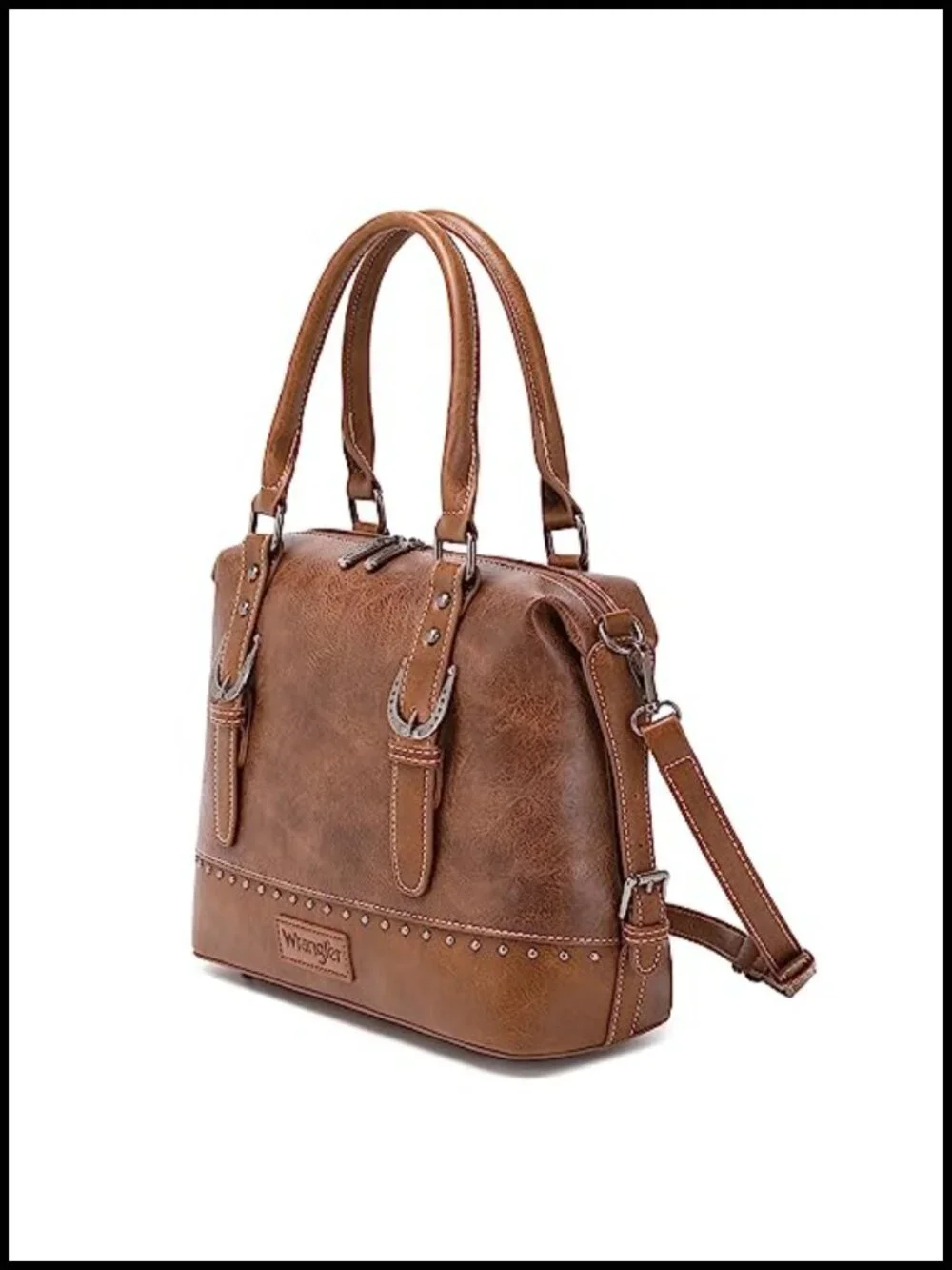 Vegan Leather Western Barrel Satchel Handbag for Women Adjustable Strap